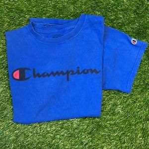 Blue Champion Tee Chest Script Logo Black Medium